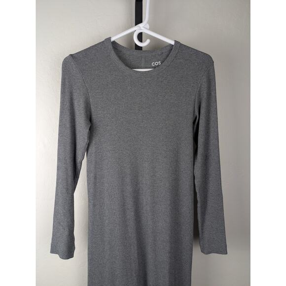 COS gray long sleeve ribbed knit maxi dress cotton blend - Picture 5 of 7